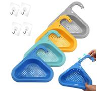 Cesta de drenaje de cisne para fregadero, cesta de drenaje ajustable para fregadero de cocina, cesta triangular para fregadero, paquete de 4, con gancho adhesivo y esponja para platos, actualización