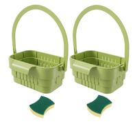 Cesta de drenaje plegable para fregadero con tapa abatible, colador retráctil y estante organizador multifuncional para grifo, ideal para escurrir frutas, verduras y utensilios (GREEN*2)
