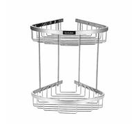 Cesta de ducha de alambre - Canasta de doble esquina de 2 niveles con estante de latón macizo para organización de baño, chapado en cromo