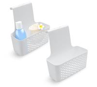 Cesta de ducha para colgar, color blanco, juego de 2 estantes de ducha sin taladrar, estante colgante de plástico para champú, jabón y gel de ducha, organizador de baño con ganchos para mampara de