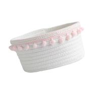 Cesta de Escritorio Mediana de Cuerda de Algodón Bolas de Pelo Rosa | Organizador para Hogar, Clasifica Objetos Personales, Diseño Simple y Elegante, Estilo Rústico y Bonito