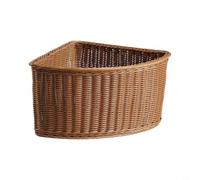 Cesta de esquina triangular de plástico imitación ratán 36 x 18 x 16 cm, cesta de almacenamiento estable para salón, dormitorio, oficina, ahorro de espacio, organizador de esquina para estantería