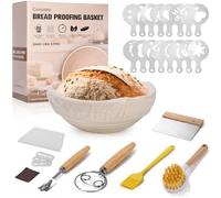 Cesta de Fermentación de Pan, 23cm Redondo Banetones para Pans, Brotform Cuenco de Ratán Natural para Pan y Masa,Kit Completo de Panadero para Principiantes y Experimentados