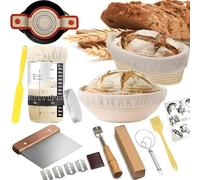 Cesta de Fermentación para Pan, 10 Piezas Kit Completo de Panadero, Banetones de Caña Natural con Accesorios para Hornear, Cesta para Pan de Masa Madre para Principiantes y Experimentados