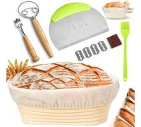 Cesta de Fermentación para Pan 25 cm,Banetones para Pan,Accesorios para Hornear,Incluye Bote Fermentacion,Raspador de Masa,Batidora Danesa