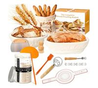 Cesta de Fermentación para Pan, Kit Masa Madre 13 Piezas Con 2 Cestas De Fermentación Banneton (23/25 cm), Banetones para Pan con Tarro Inicio, Espátula y Lame, Accesorios Panadería Principiantes