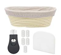 Cesta de Fermentación para Pan Ovalado 25cm con Cuchillo de Panadero,Forro de Tela de Lino,Banneton para Pan,Sourdough Starter Kit para Panaderos Profesionales y Caseros