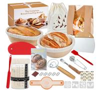 Cesta de Fermentación para Pan Redonda + Ovalado, 31 Piezas Kit Cesta de Prueba de Pan, Cristal de Fermentación, Cesta para Pan de Masa Madre para Principiantes y Experimentados, Caña