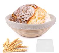 Cesta de fermentación redonda con tubo de peddi, diámetro de 25 cm, cesta redonda para hornear pan, cesta de prueba con espátula para 1 kg de pan y masa, pan integral y pan de masa madre