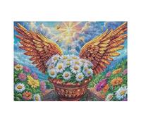 Cesta de Flores alas de ángel Puzzles 300 Piezas Estera Portátil 3D Tiempo Feliz Rompecabezas Familiar para Adultos Aliviar Estrés Decoración Hogar Moderno Creativo 300 PCS