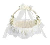 Cesta de Flores, Blanco Cesta de Flores de Encaje con Lazo para Boda de Estilo Europeo Cestitas Regalos Vacias Decoracion Cestas, para Decoración de Boda, Ceremonia de Fiesta （Blanco Roto）