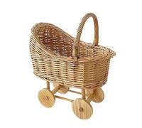 Cesta de flores hecha a mano de estilo vintage de ratán y mimbre con forma de cochecito y maceta con asas; adecuada para organizar y almacenar flores. (grande)