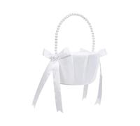 Cesta de flores para boda con lazo, color blanco