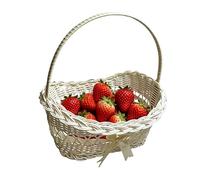 Cesta de flores trenzada, 22 x 24 x 16 cm, cesta Damisela | Cesta de polipropileno con bolsa de encaje para fruta, organizador de decoración de bodas y casa