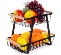 Cesta de fruta de metal negro, 2 niveles