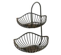 Cesta De Frutas De 2 Niveles - Estante De Metal Negro Decorativo, Cesta De Frutas De 2 Niveles Para Ajo, Jengibre, , Aperitivos, Verduras, Pan, Despensa, Cocina, Sala De Estar