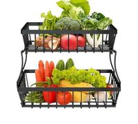 Cesta de frutas de 2 niveles - Organizador de productos de alambre metálico | Mostrador de cocina portátil para almacenamiento de verduras, frutas, aperitivos, cesta de alambre, mesa de comedor de des