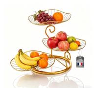 Cesta de frutas de metal de 3 pisos,Cesta de frutas para el almacenamiento de frutas, verduras y pan,Puerta de frutas y verduras multicapa, Esenciales para el hogar, el mejor regalo (oro H)