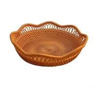 Cesta de frutas de ratán, bandeja tejida con borde ondulado, almacenamiento ligero y resistente, para aperitivos de pan, elegante diseño tejido a mano