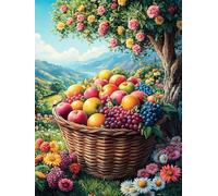 Cesta de Frutas en el jardín de huerto Puzzle 1000 Piezas Decoración De Sala Pintura al óleo Animal-Planta Rompecabezas para Adultos 3D DIY Creativo Desafío Intelectual Juguete Educativo 1000 PCS