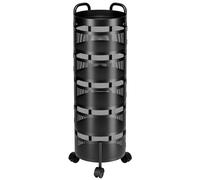 Cesta de frutas giratoria de 5 niveles de metal negro con ruedas para frutas y verduras, diseño de ahorro de espacio para un fácil acceso