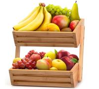 Cesta de frutas Golden Nature de 2 niveles de bamb , organizador de frutas y verduras para encimera de cocina, ligero y de f cil montaje, soporte