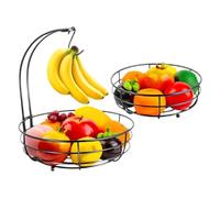Cesta de frutas | Soporte resistente de 2 niveles con colgador - Suministros de cocina multifuncionales, estantes de alambre para patatas para el hogar