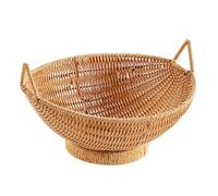 Cesta de frutas tejidas - imitación Cuenco de mimbre de ratán, organizador hecho a mano decorativo | Elegante cesta de almacenamiento con asas, cuenco de frutas versátil, pieza central de la cocina