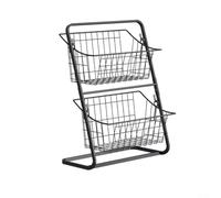 Cesta de frutas y pan de metal de 2 niveles para encimera con diseño sencillo para organizar los artículos esenciales diarios (negro)
