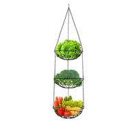 Cesta De Frutas Y Verduras Colgante De Metal De 3 Niveles - Cuenco De Frutas De Alambre De Metal Para Cocina, Organizador De Frutas De Pared Con Ganchos | Solución De Conservación Para Frutas Y