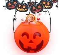 Cesta de Halloween | Cubo de Halloween | Contenedor decorativo con asas y soporte portátil para de caramelos, para niños, niñas y , relleno,