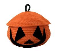 Cesta De Halloween Para Caramelos - con Funda Protectora Calabaza Cubo Golosinas | Tejido de Cuerda de Algodón para Escritorio, Cosméticos, Dulces, Habitación Juvenil y Adultos