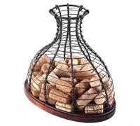 Cesta de hierro negro con acabado de roble, soporte de corcho para vino tinto colección de recuerdos, adorno de hotel, bar, cocina, almacenamiento de 24 cm (bronce)