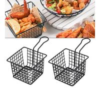 Cesta de hierro para papas fritas, contenedor portátil con mango para patatas fritas, alas, helado, vajilla negra para el hogar, restaurante, bar, paquete de 2