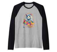 Cesta de huevos de Pascua con gato gatito huevos coloridos Camiseta Manga Raglan