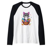 Cesta de huevos de Pascua con gato gatito huevos coloridos Camiseta Manga Raglan