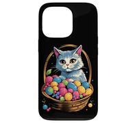 Cesta de huevos de Pascua con gato gatito huevos coloridos Carcasa para iPhone 13 Pro