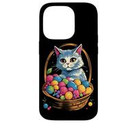 Cesta de huevos de Pascua con gato gatito huevos coloridos Carcasa para iPhone 14 Pro