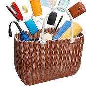 Cesta de la compra - 9.06 x 6.3 x 9.45 pulgadas, contenedor de almacenamiento reutilizable con parte abierta, cesta tejida con asas para almacenamiento de alimentos, verduras, frutas, cocina