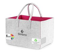 Cesta de la compra, bolsa de la compra con asa, robusta/bien hecha/plegable. La bolsa de fieltro para viajes al aire libre, picnic, compras (Gris claro - Rojo rosado, 1 unidad)