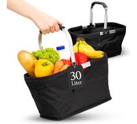 Cesta de la compra plegable 'Vigo', 30 L, para mamá, novia o pareja, robusta cesta de picnic con mango ergonómico para viajes, bolsa de almuerzo negra con mucho espacio de almacenamiento