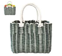 Cesta de la compra trenzada de plástico, bolsa de mimbre grande, cesta trenzada, bolsa de verano, cesta para mujer, impermeable, bolsa de playa, bolsa de rafia, bolsa de la compra, bolsa trenzada (B-L