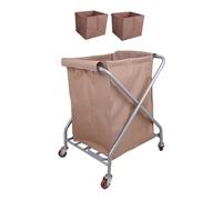 Cesta de lavandería beige con ruedas, diseño en forma de X que ahorra espacio, rodamiento silencioso para hoteles, casas de vacaciones y residencias, bolsa de tela para un fácil transporte
