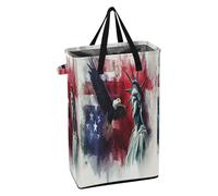 Cesta de lavandería con asa resistente, cesta de ropa de pie para adolescentes, para baño, bandera del Día de los Presidentes de Estados Unidos y Lady Liberty