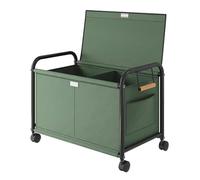 Cesta de lavandería de gran capacidad con ruedas y asa, 2 compartimentos, marco de acero y tela Oxford verde, 63,5 x 37 x 48,5 cm, ideal para almacenamiento en el hogar y el dormitorio
