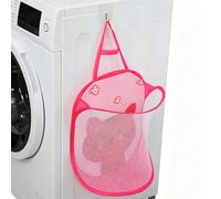 Cesta de lavandería de pared pequeña plegable de malla, cesta de lavandería colgante de malla pequeña, cestade ropa sucia de pared para hotel, dormitorio universitario (gato rosa)