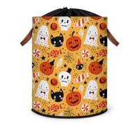 Cesta de lavandería grande con temática de Halloween Happy Holiday Cesta de lavandería plegable con tapa de cordón para dormitorio, baño y habitación