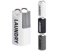 Cesta de lavandería grande de 90 L, bolsa de lavandería plegable, cesta de lavado plegable con asas acolchadas que se mantiene bien para un fácil almacenamiento (blanco)