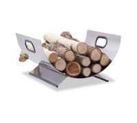 Relaxdays Cesta de Leña con Asas, Acero Inoxidable, Gris, 19 x 37 x 33 cm