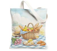 Cesta de lona para mujer, verano relajado, pan, frutas, verano, pastel, lavable, reutilizable, ideas para viajes, trabajo, compras, librería, 13 x 15 pulgadas